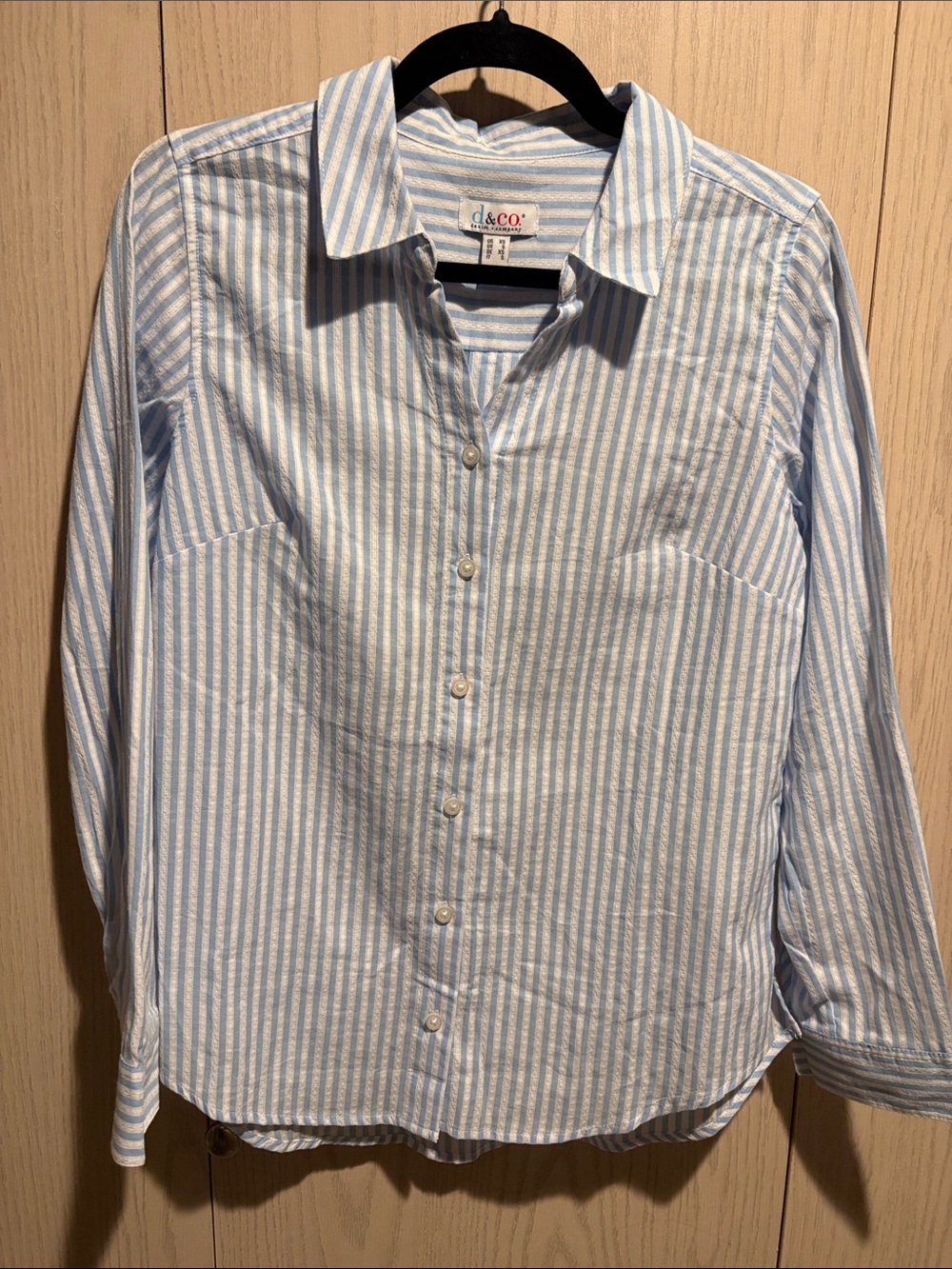 Denim&Co Light Blue and White Striped Button-Down Shirt